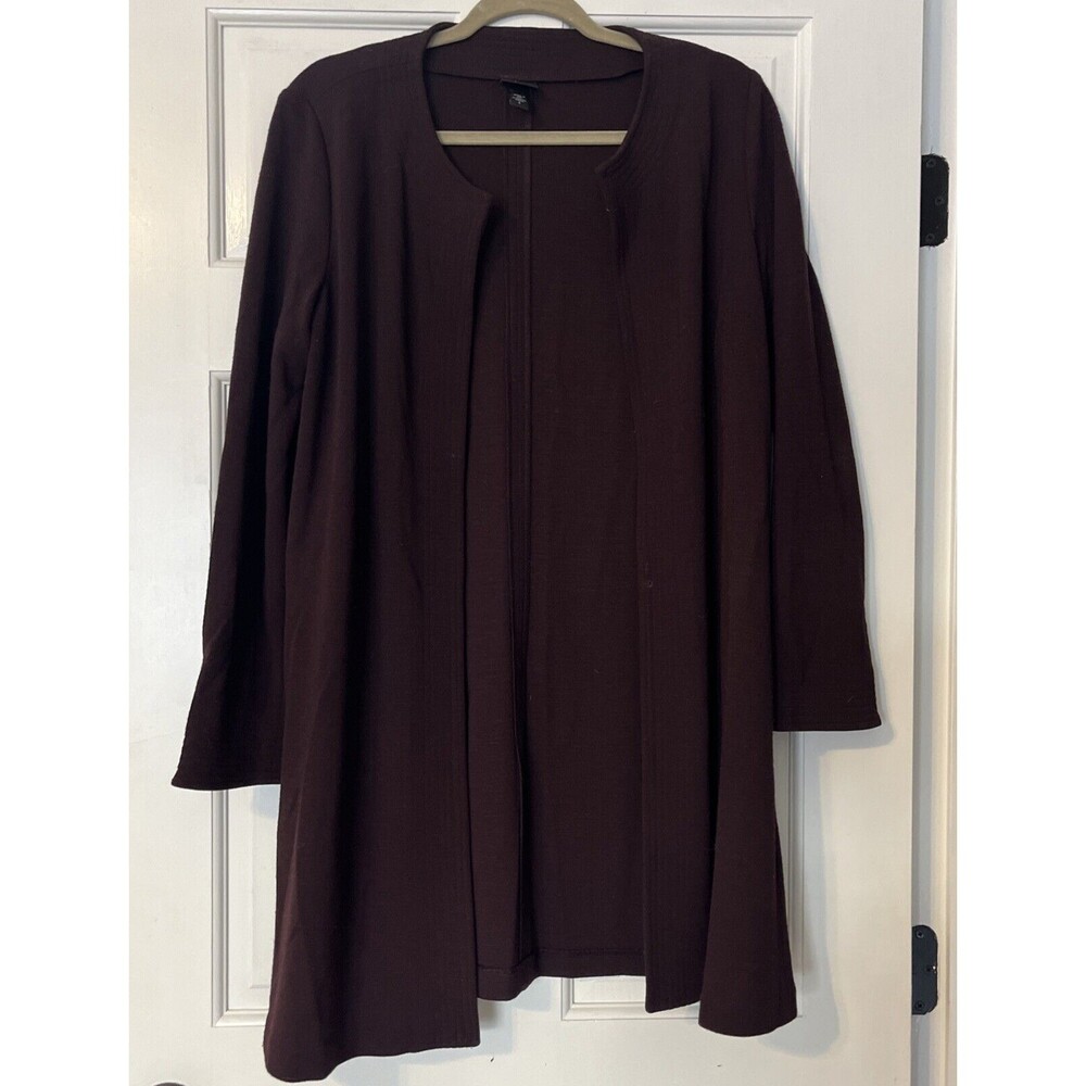 Eileen Fisher Cardigan Womens Small Open Front Wool Blend Duster Burgundy Purple